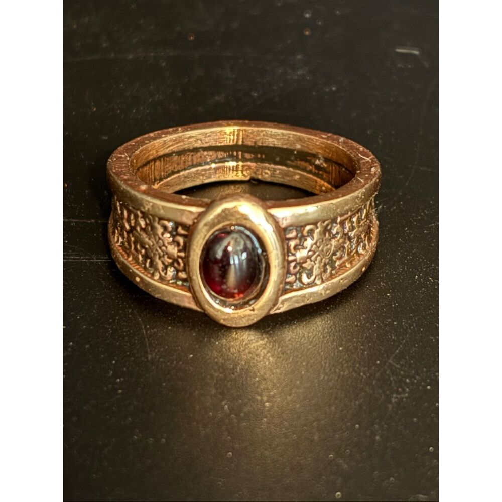 Brass and Garnet Ring, NEW, 8.5, Handmade, Artisan